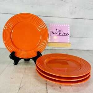 Royal Norfolk Greenbrier SANTA FE Orange Ribbed Rings 7.5" Salad Plates Set of 4